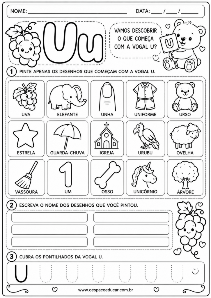 Atividade da Vogal U para Colorir