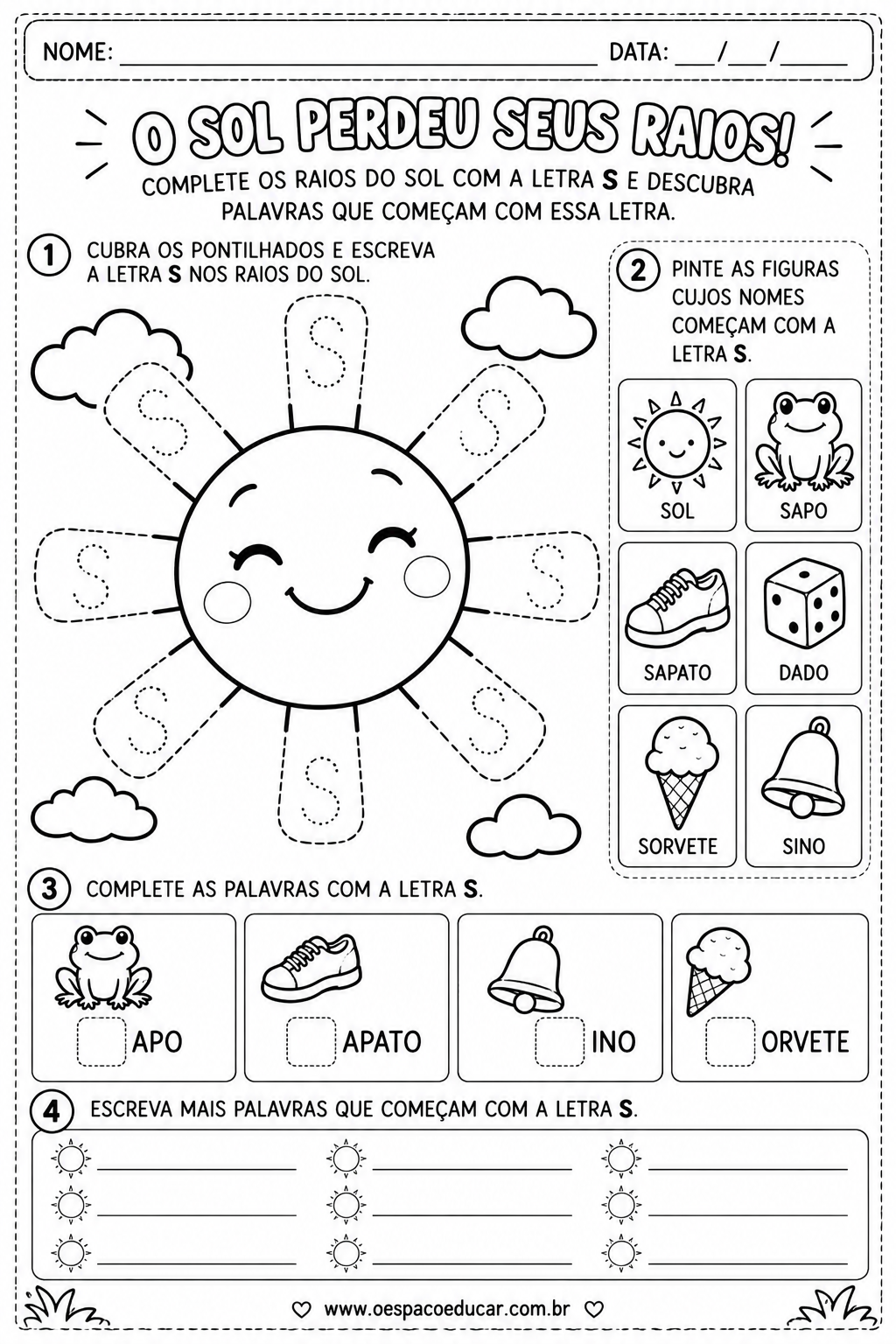 Atividade de Alfabetização com a Letra S