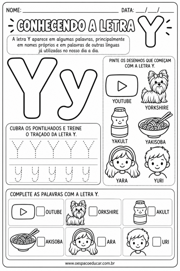 Alfabetização: Atividades da Letra Y!