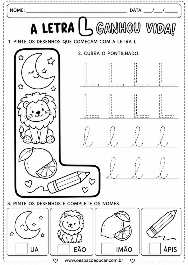 Atividade de Alfabetização_ A Letra L