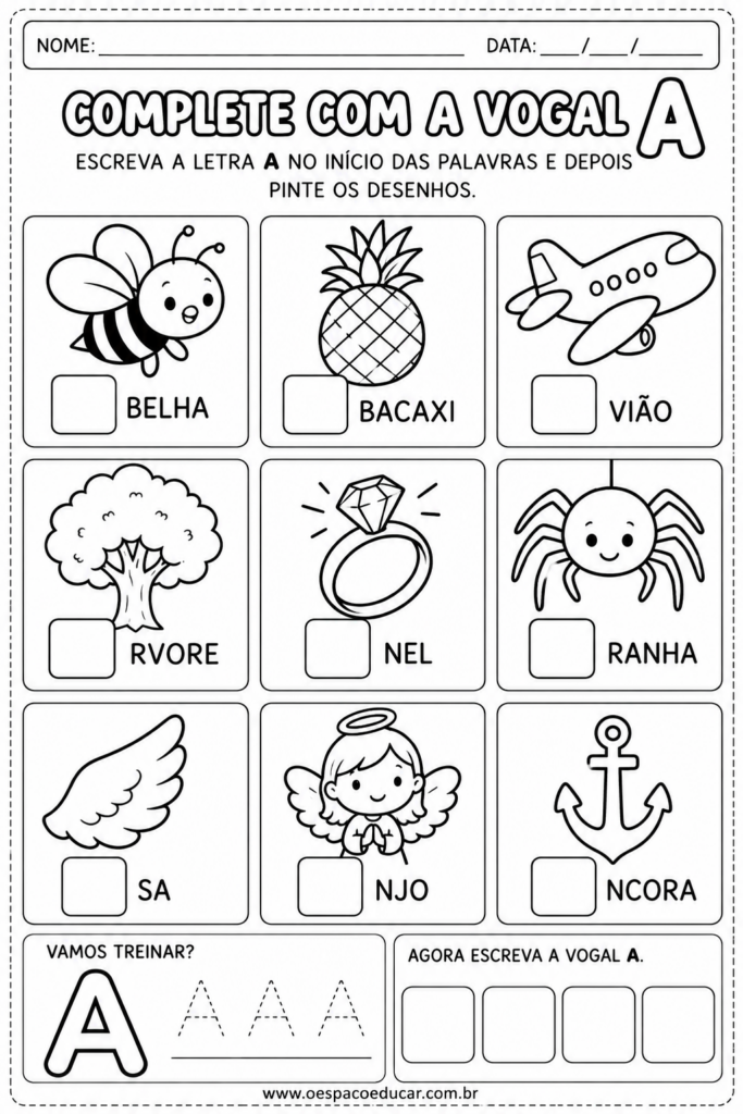 Atividade de Vogal A com Desenhos