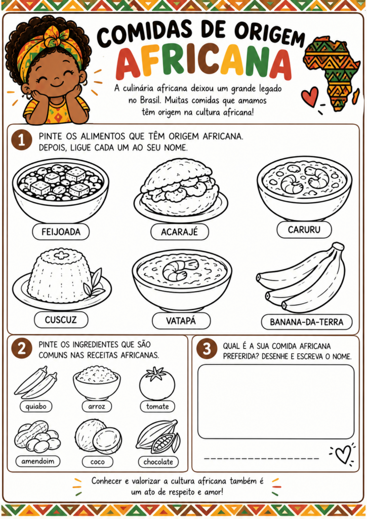 Atividade de culinária africana para colorir
