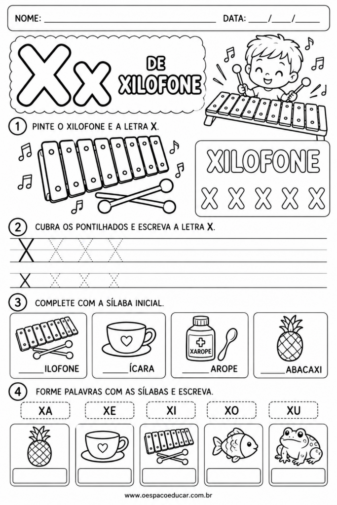 Atividades com a Letra X e o Xilofone