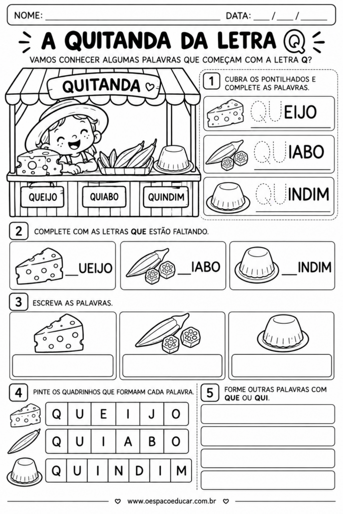 Atividades da Letra Q na Quitanda