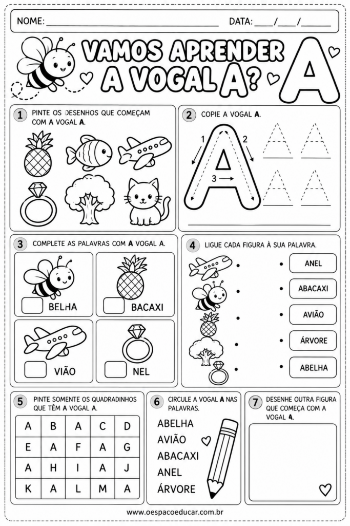 Atividades da Vogal A para Colorir