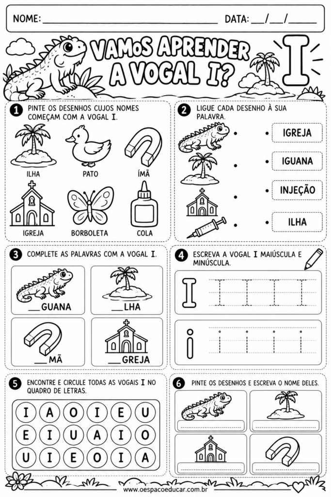 Atividades da Vogal I_ Aprender e Colorir