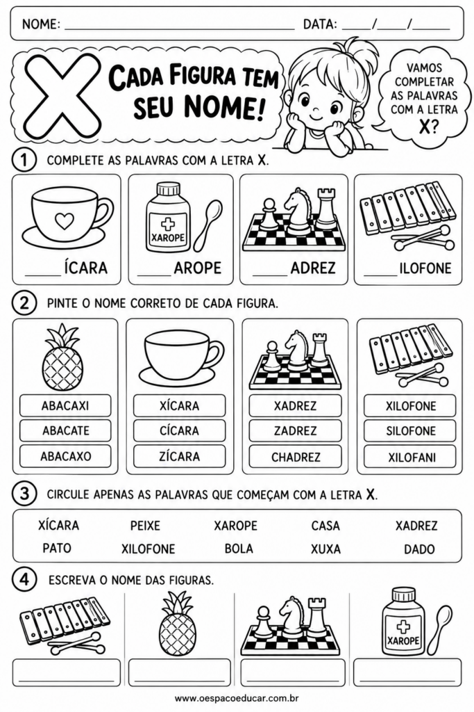 Atividades de Alfabetização com a Letra X