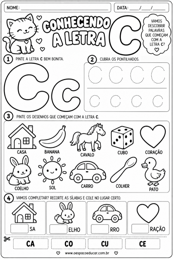 Alfabetização: Atividades da Letra C!