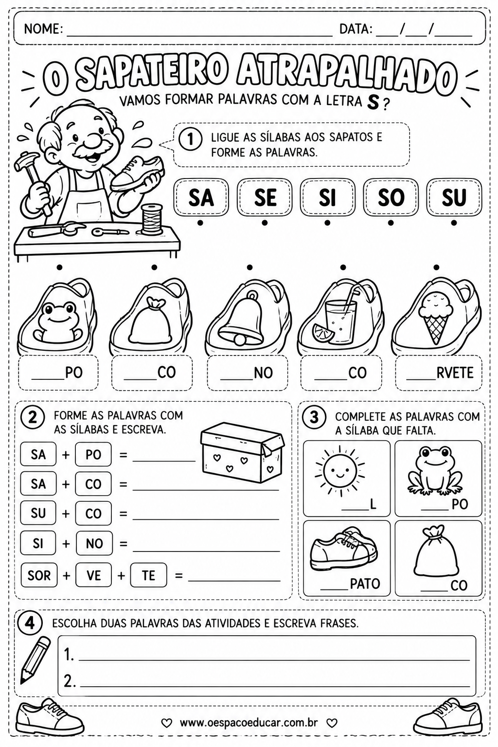Atividades do Sapateiro Atrapalhado