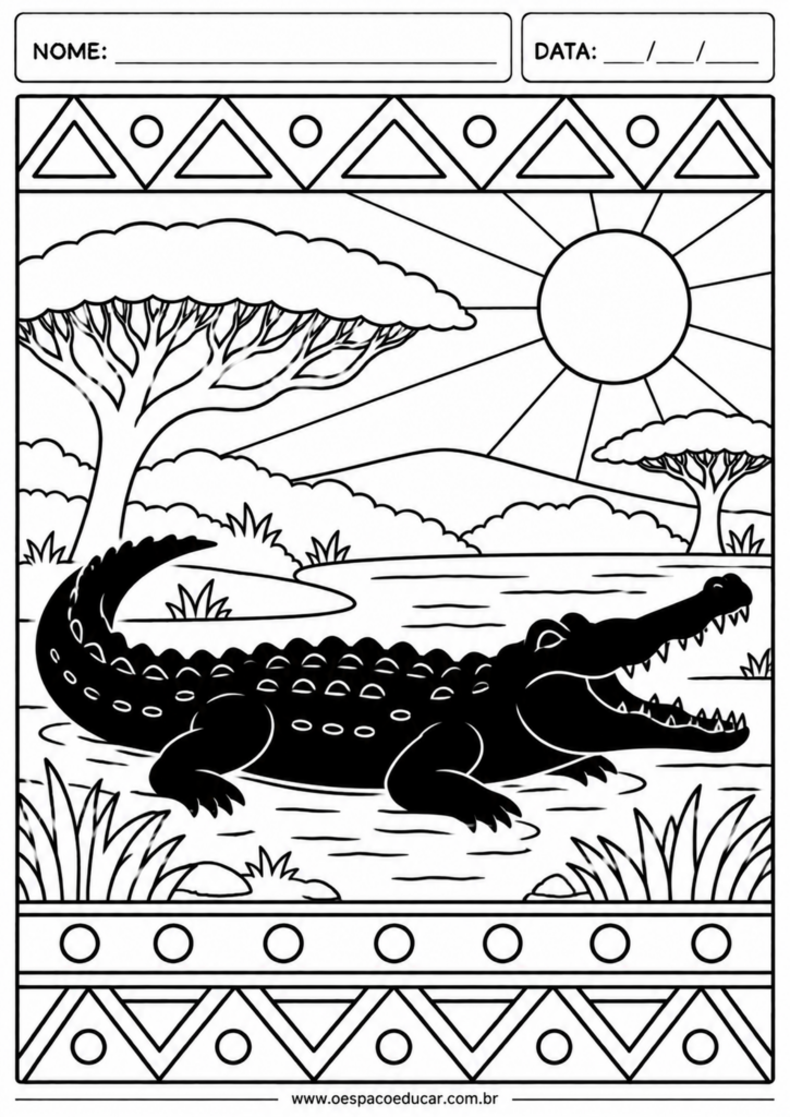 Crocodilo na Savana para Colorir