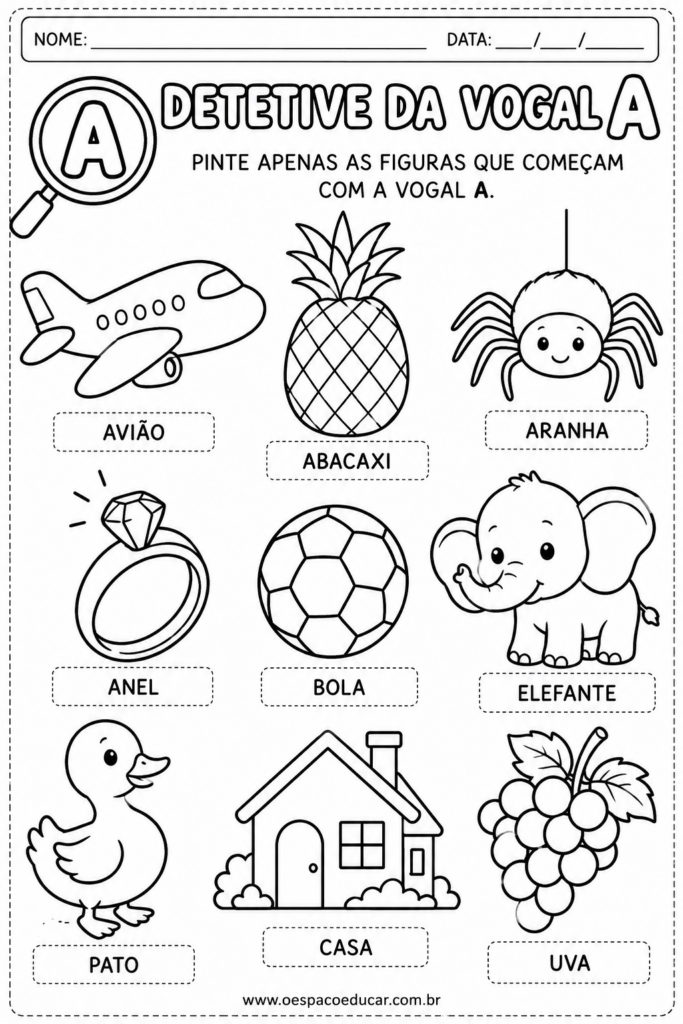 Detetive da Vogal A_ Atividade Infantil