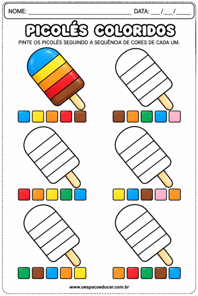 Ficha de Colorir_ Picolés Coloridos