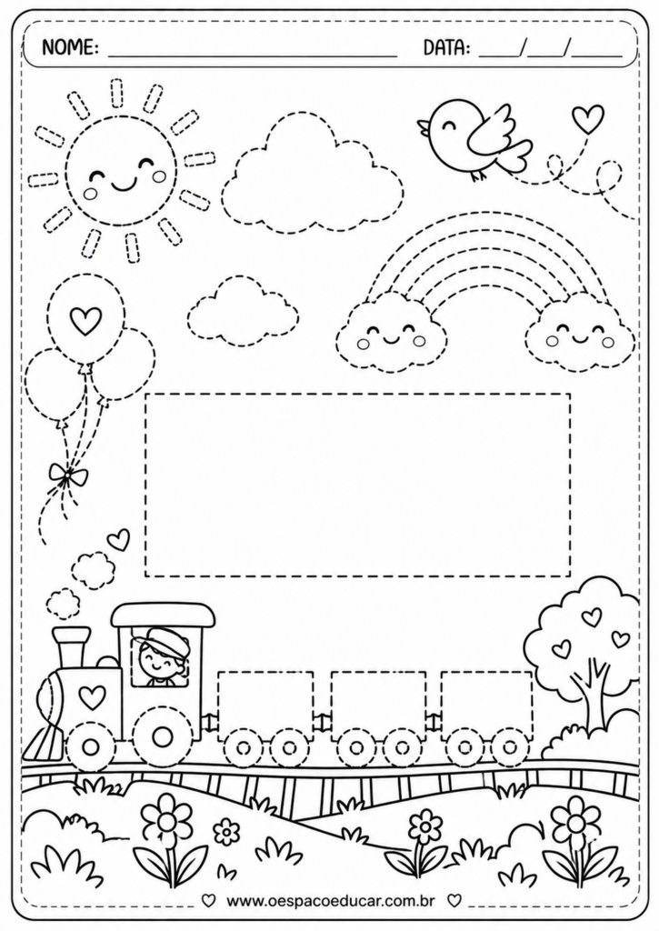 Ficha de Traçado Infantil_ Trem e Arco-Íris