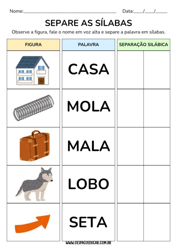 Alfabetização: Atividades separe as sílabas!