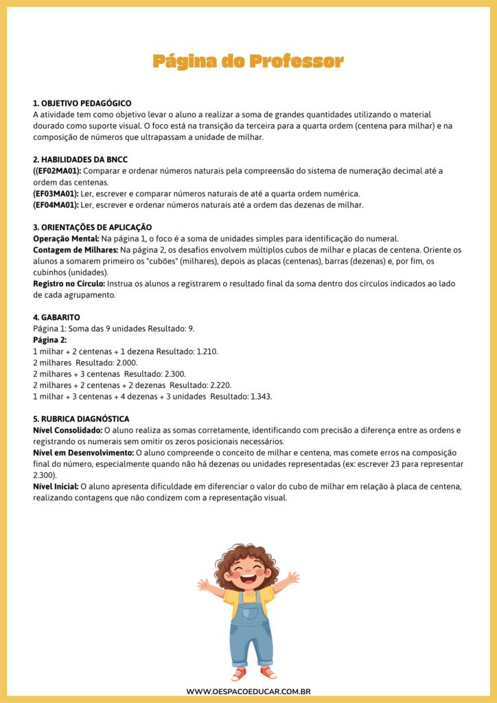 Folha de atividade Material dourado milhares Ilustrado Amarelo (2)