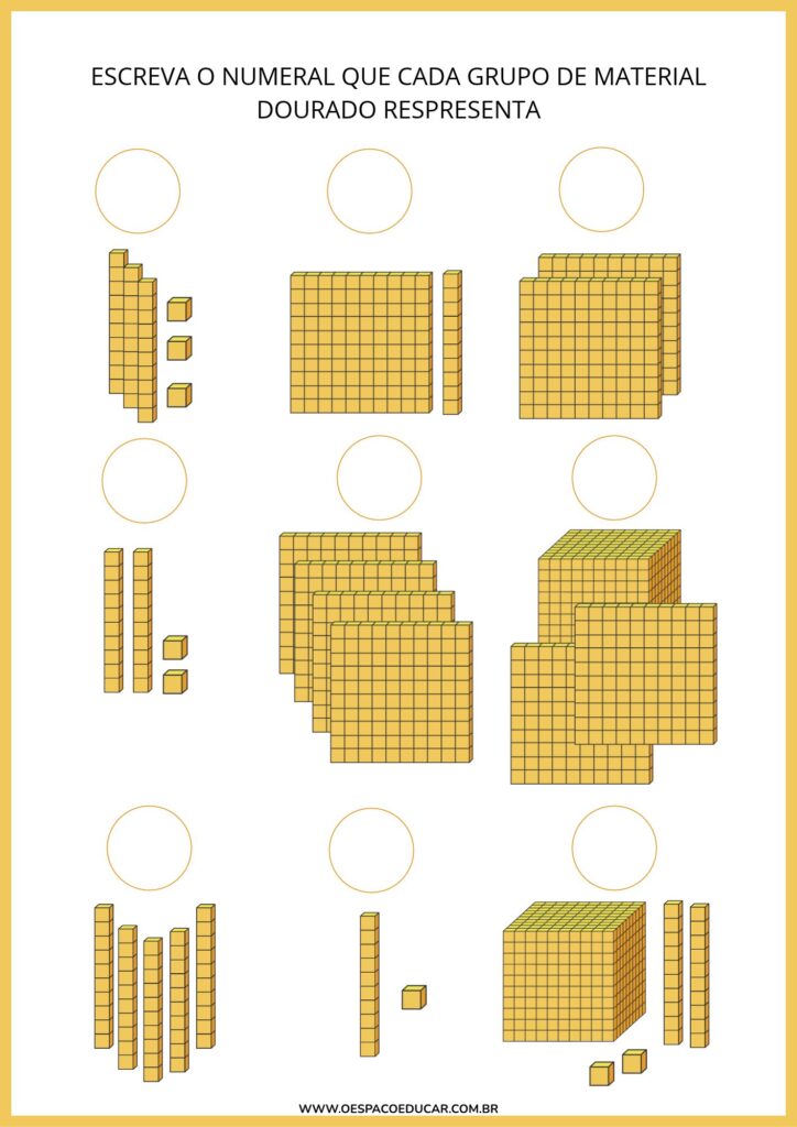 Folha de atividade Sistema de numeração decimal material dourado Ilustrado Amarelo (1)