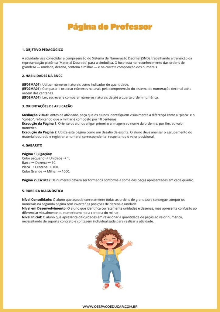 Folha de atividade Sistema de numeração decimal material dourado Ilustrado Amarelo (2)