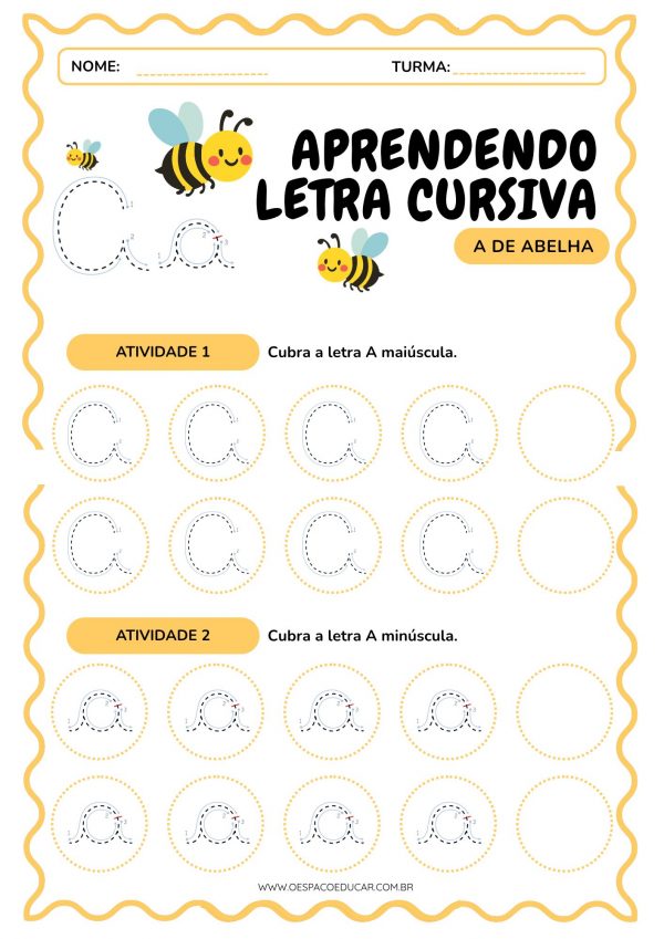 Atividades: Aprendendo letra cursiva com as vogais!