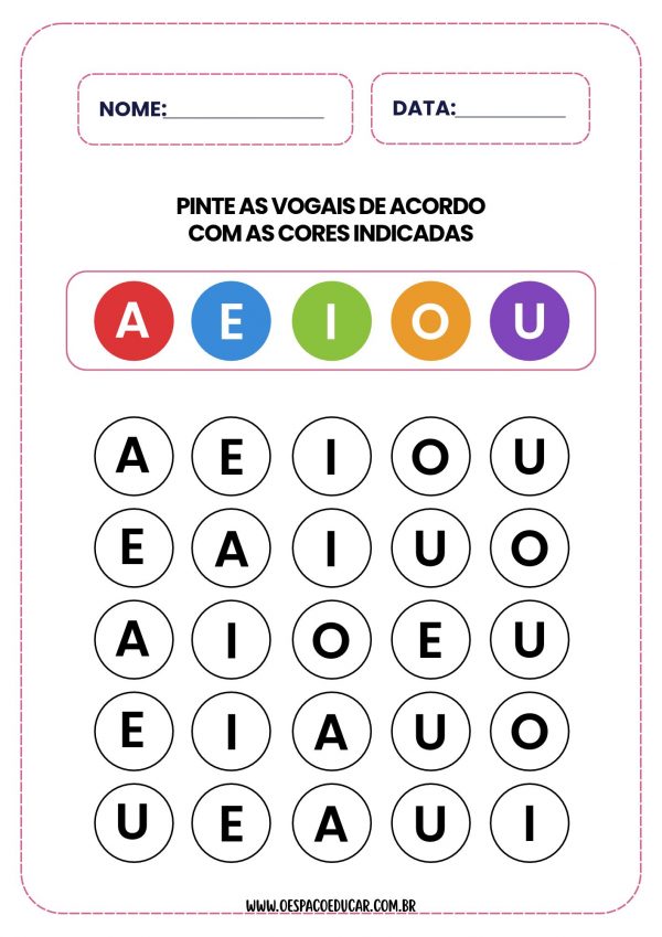 Vogais: atividade de pintura legendada!