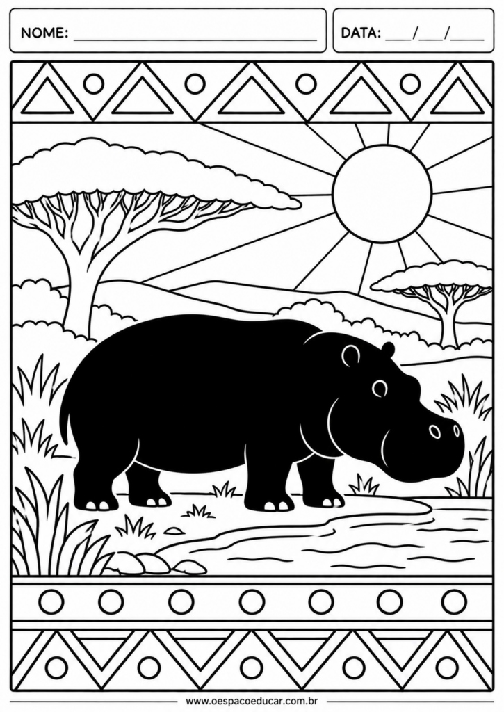Hipopótamo na Savana para Colorir