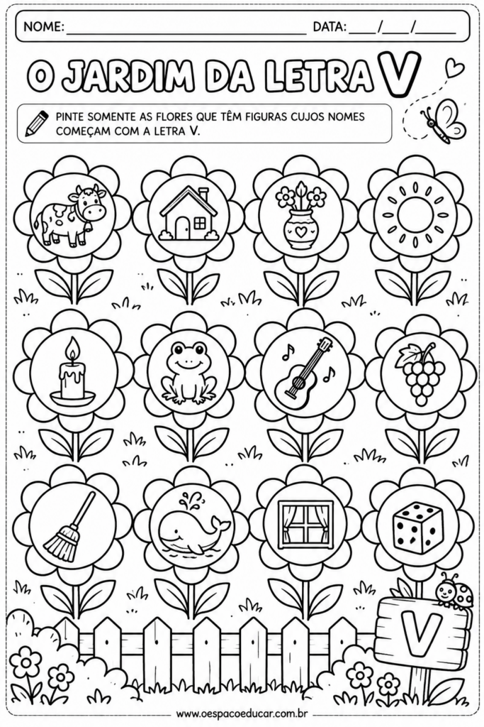 Jardim da Letra V para Colorir