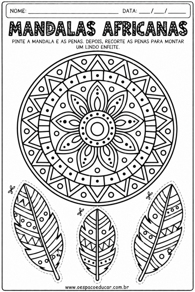Mandala Africana com Penas para Colorir (1)