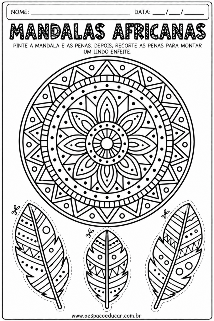 Mandala Africana para Colorir e Recortar (2)