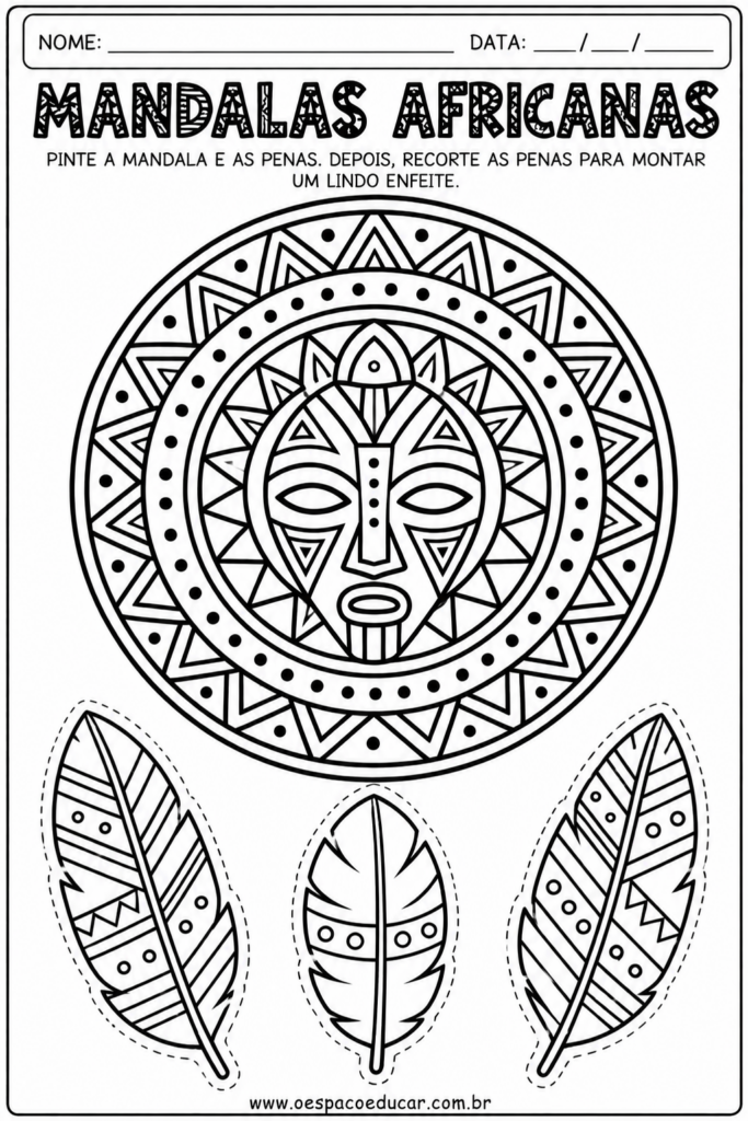 Mandala Africana para Colorir e Recortar