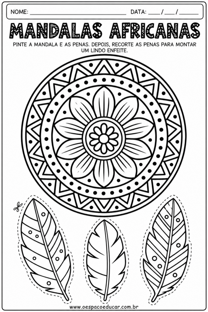 Mandalas Africanas e Penas para Recortar