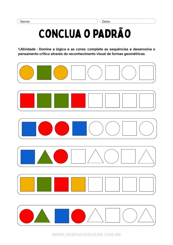 Desenvolvendo o Raciocínio Lógico: Atividades de Padrões e Sequências!