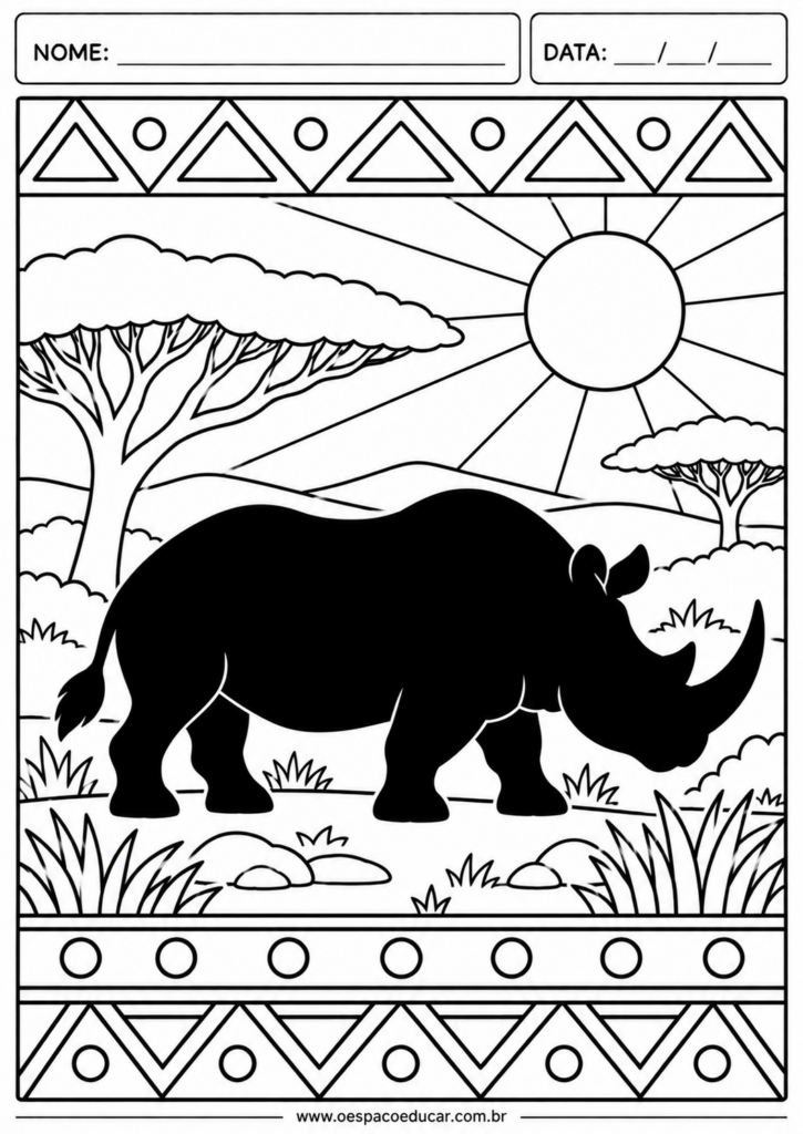Rinoceronte na Savana para Colorir
