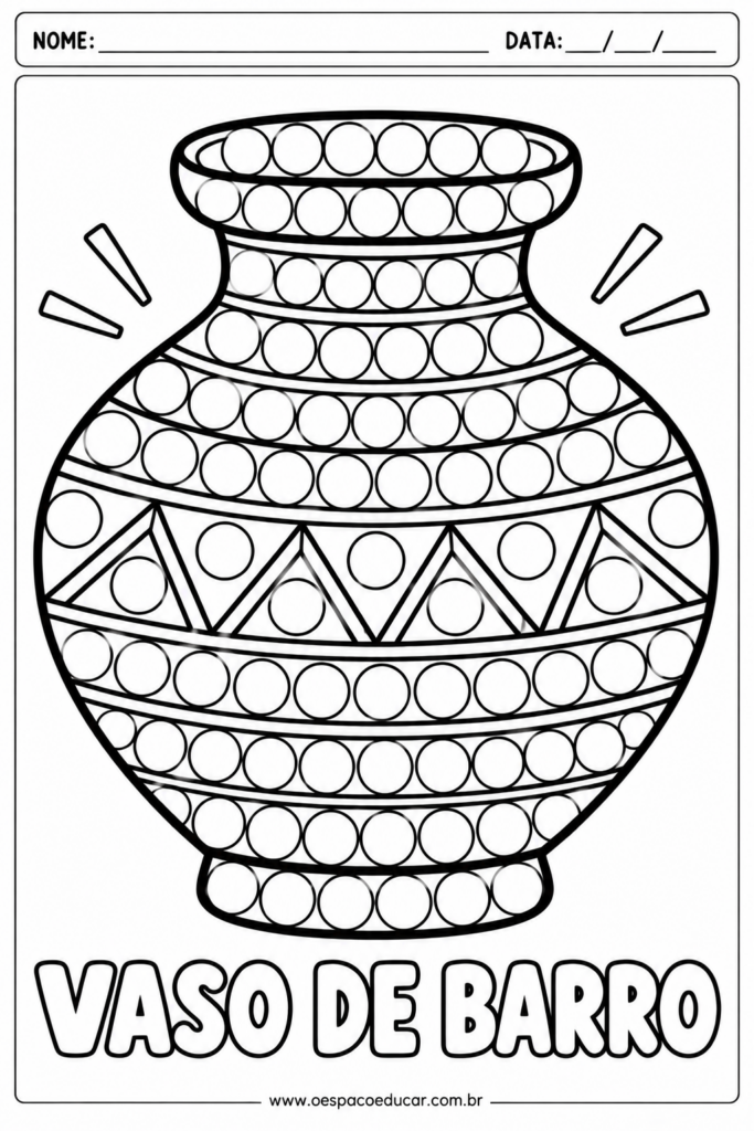 Vaso de barro para colorir